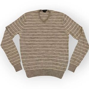 NWOT CLUB MONACO 100% MERINO WOOL LIGHT GRAY STRIPED SWEATER SIZE XS